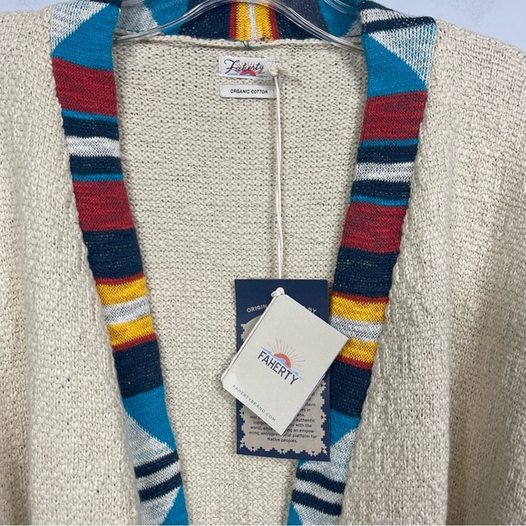 NWT Faherty Crow Stripes Duster Cardigan Braided Belt Border Stripe Ivory M / L - Picture 7 of 16